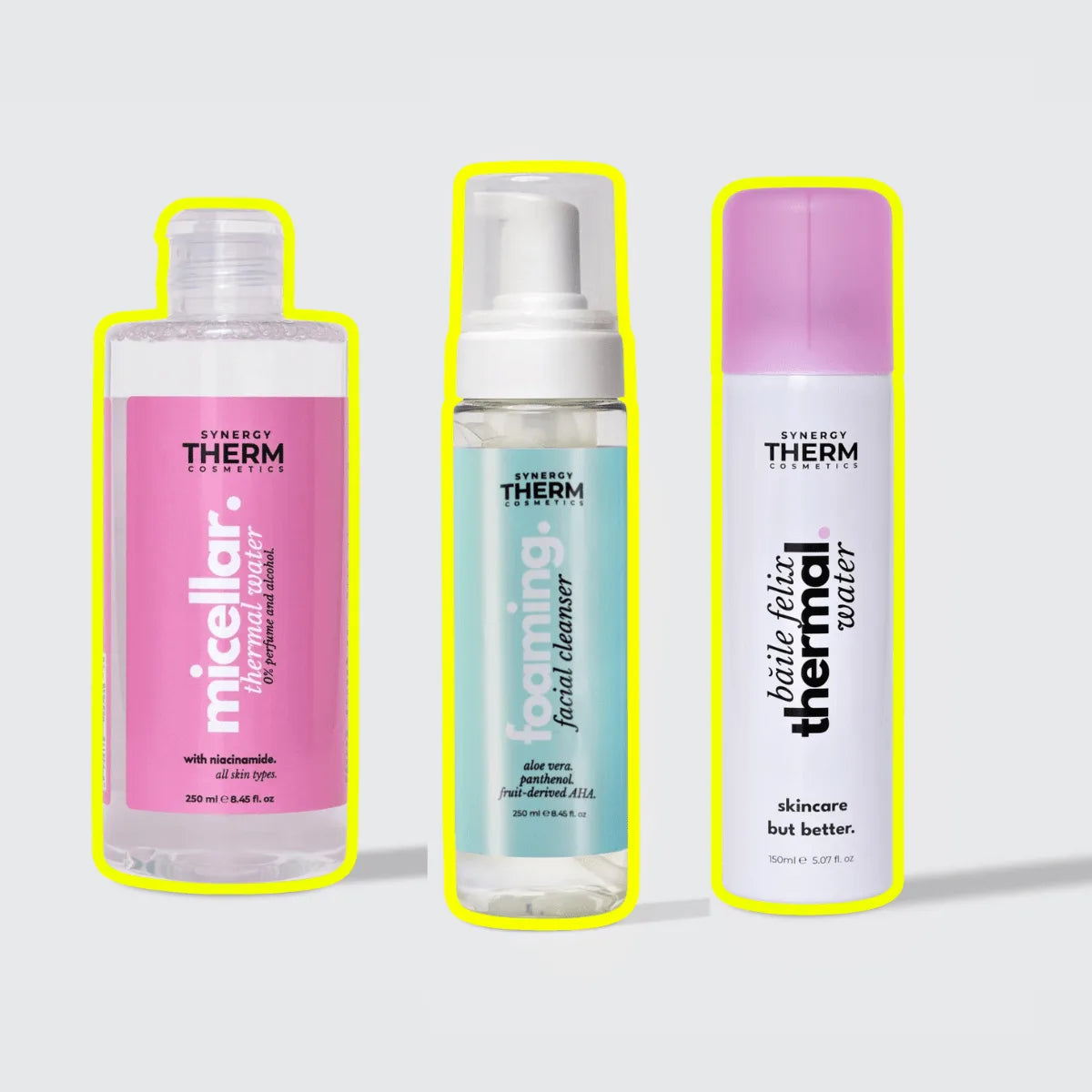 Set curățare CLEANSING ROUTINE rutină completă de demachiere și curățare a tenului cu apă micelară, cleanser spumant și spray cu apă termală