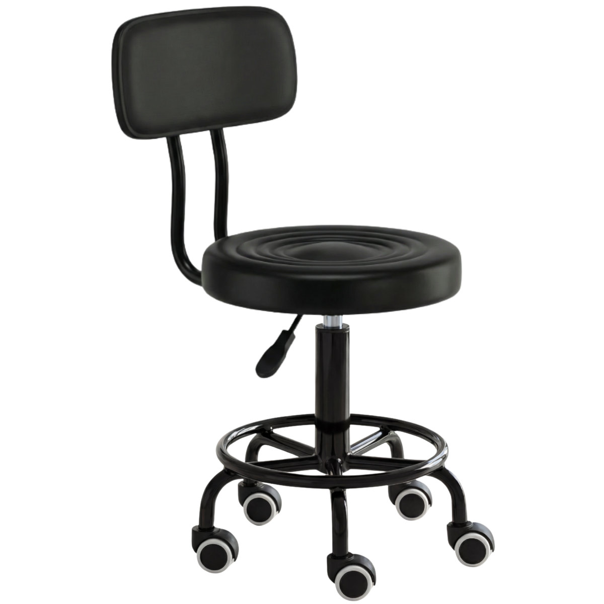 Taburet cosmetic tip șa, scaun mobil pentru frizerie și SPA, hoker cu roți, negru