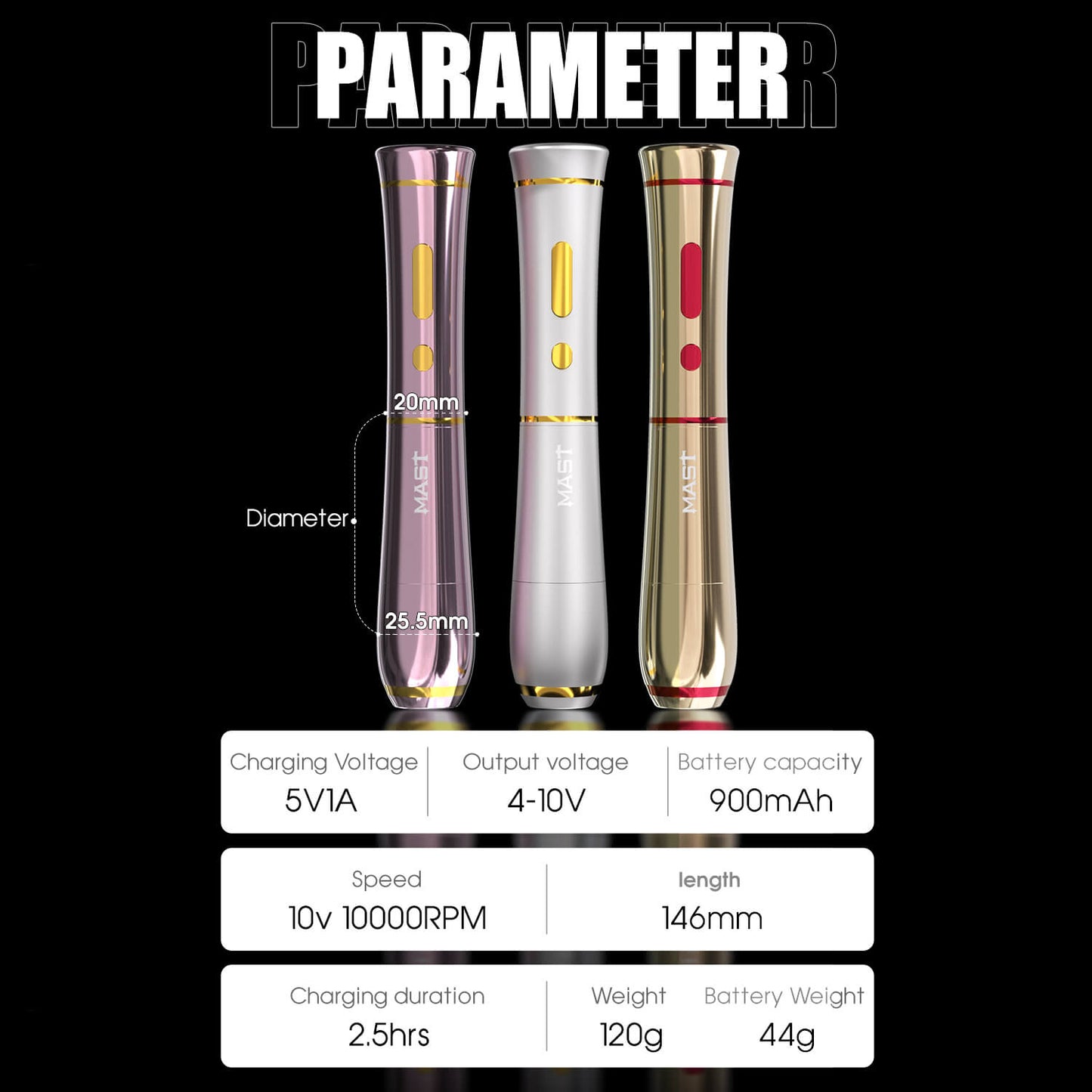 Aparat micropigmentare wireless MAST P40, auriu