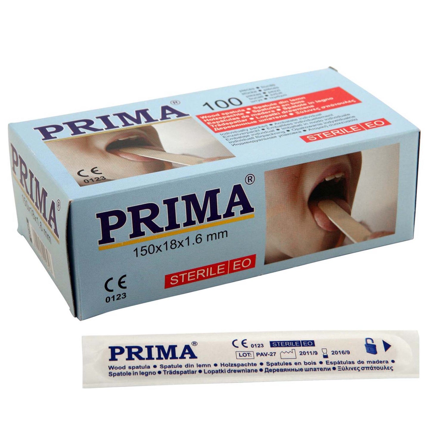Spatule linguale sterile PRIMA, de lemn, 100 bucati