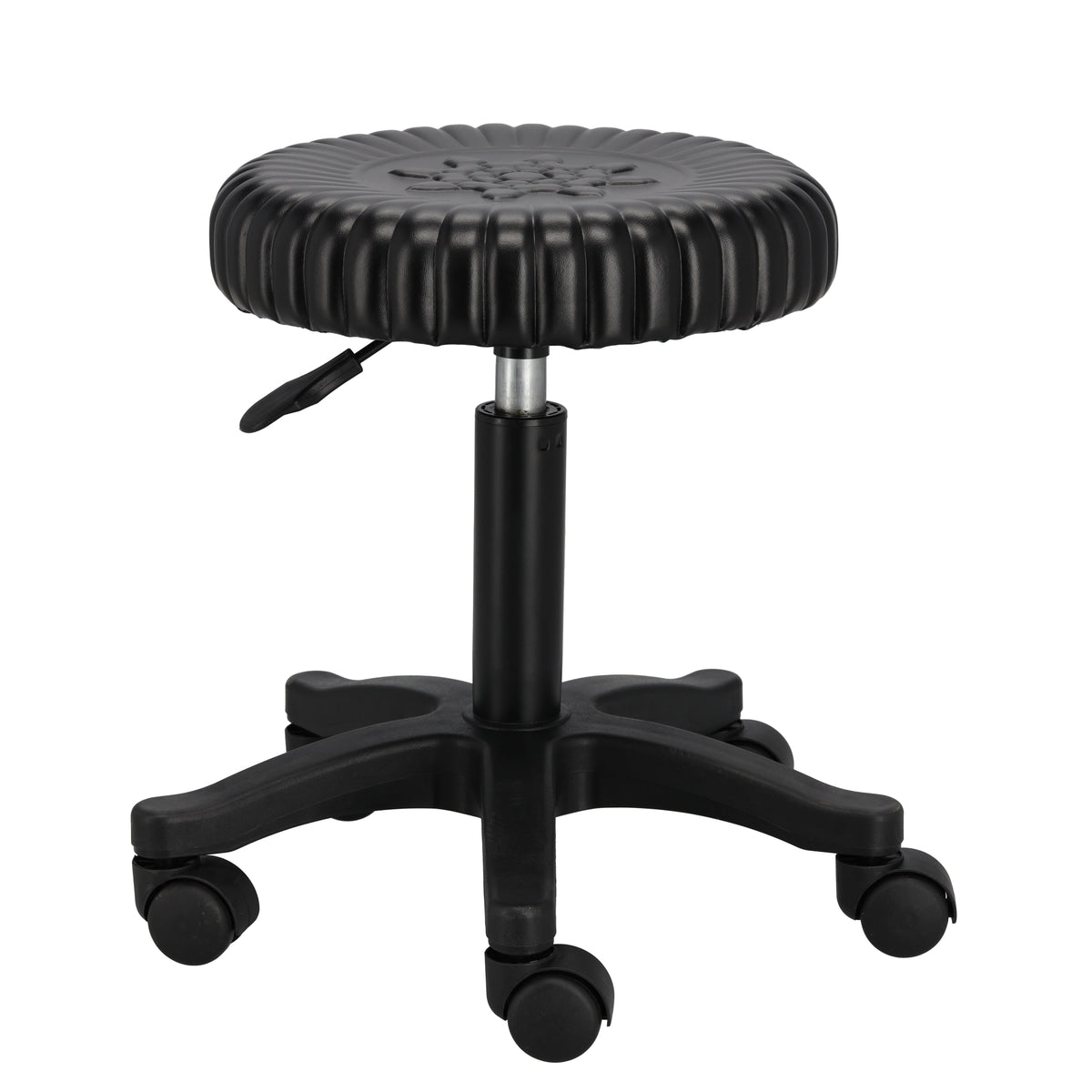 Taburet cosmetic rotativ, scaun coafor si frizerie, scaun rotund reglabil, negru