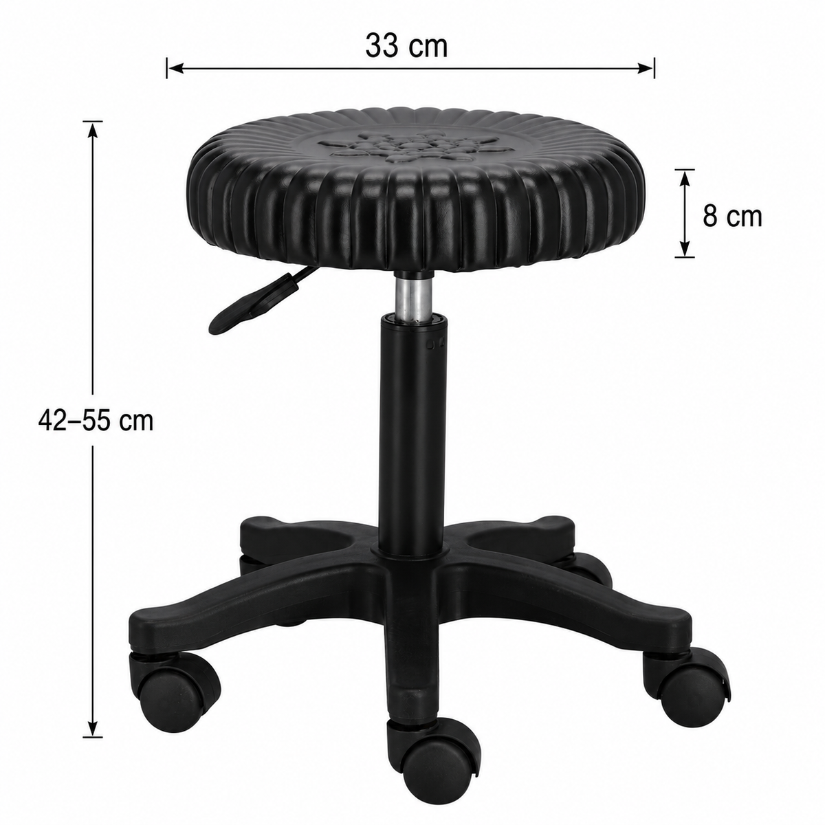 Taburet cosmetic rotativ, scaun coafor si frizerie, scaun rotund reglabil, negru