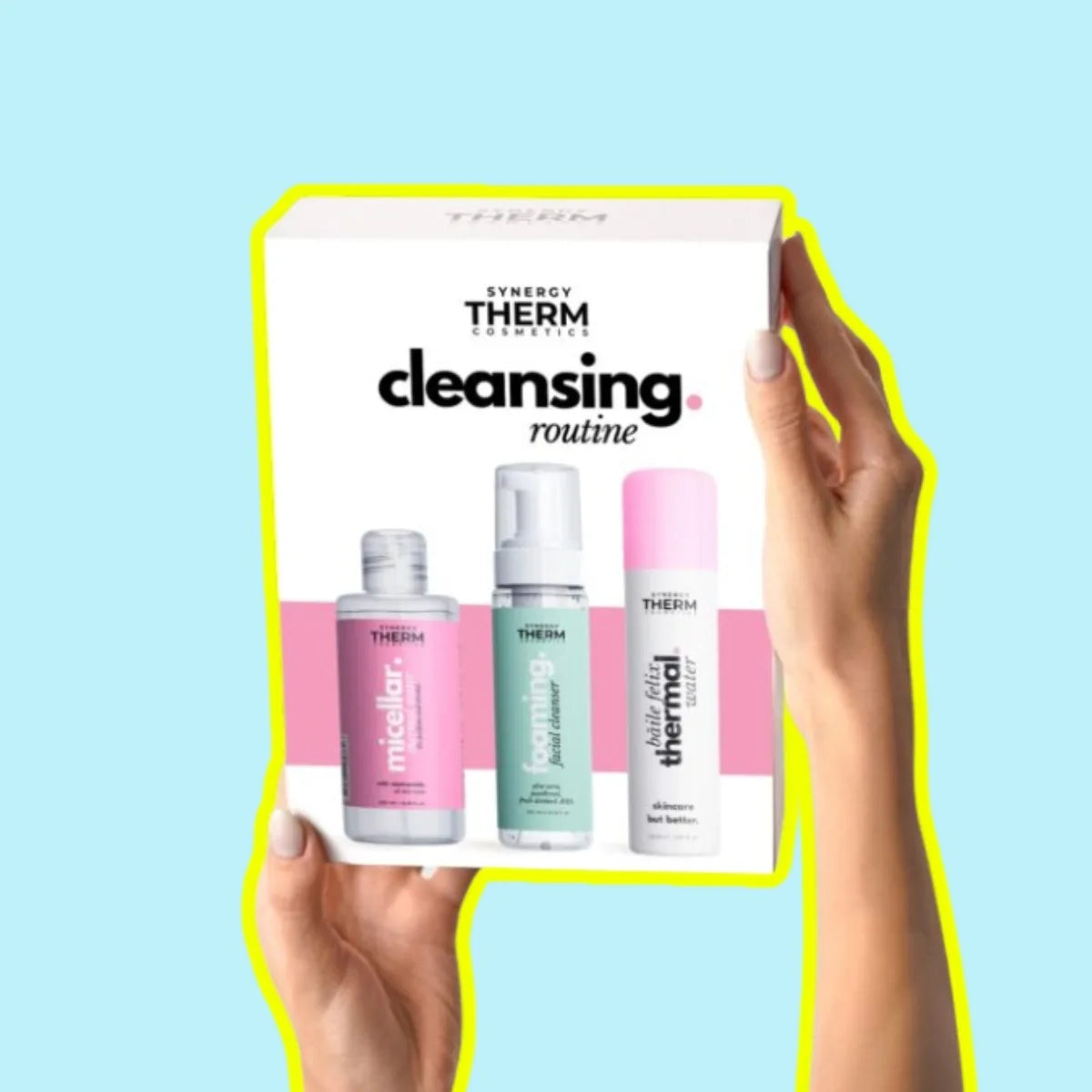 Set curățare CLEANSING ROUTINE rutină completă de demachiere și curățare a tenului cu apă micelară, cleanser spumant și spray cu apă termală