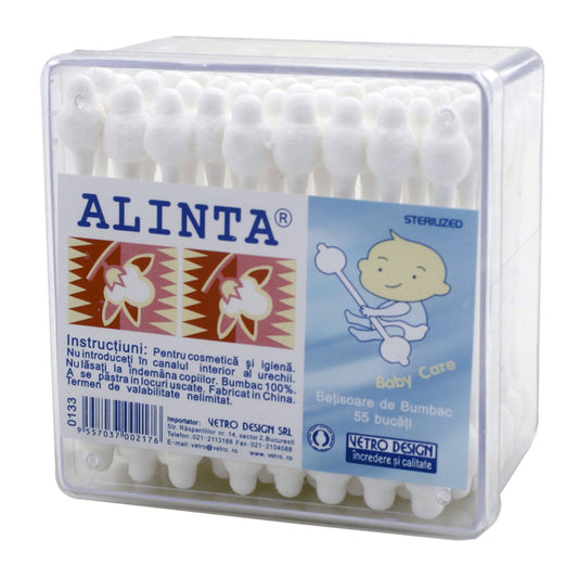 Betisoare cu opritor de urechi, din bumbac, ALINTA, 55 bucati
