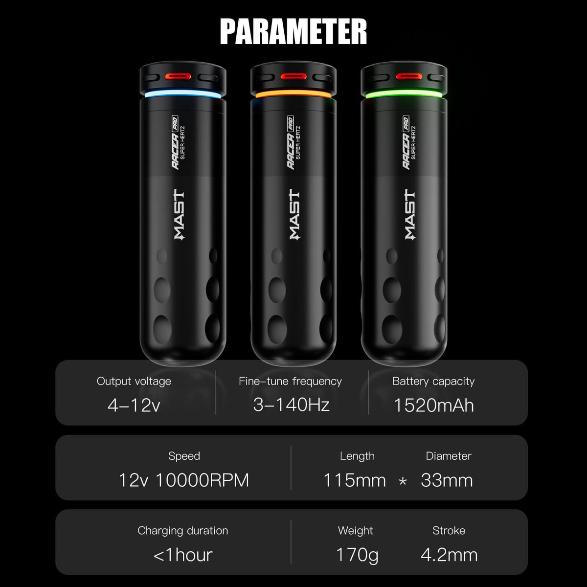 MAST Racer Pro – Aparat Wireless pentru Micropigmentare/Tatuaj, 4.2 mm
