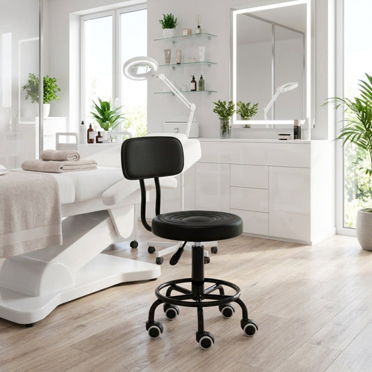 Taburet cosmetic tip șa, scaun mobil pentru frizerie și SPA, hoker cu roți, negru