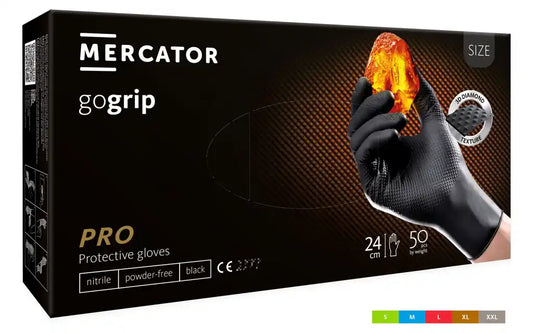 Mercator GoGrip Black – Manusi nitril negre fara pudra, 50 bucati