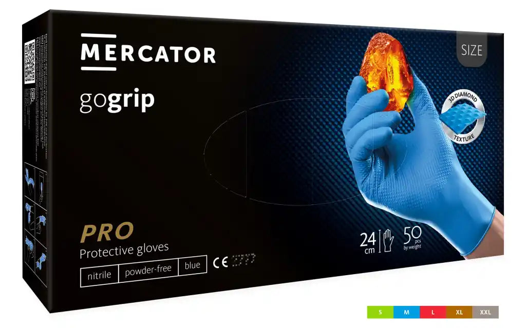 Mercator GoGrip Blue – Manusi nitril albastre fara pudra, 50 bucati