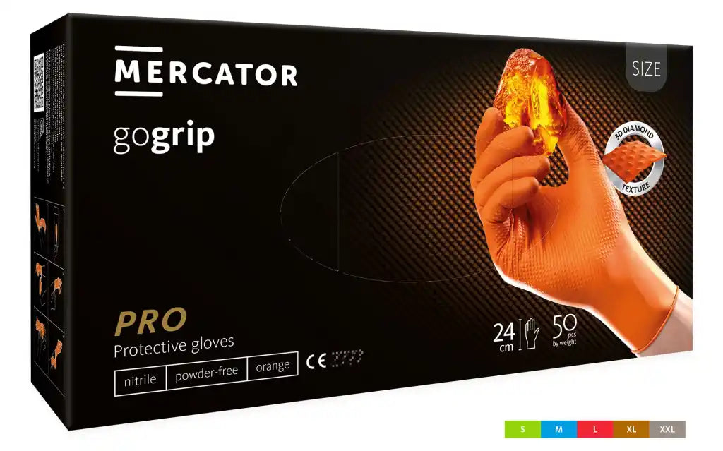 Mercator GoGrip Orange – Manusi nitril portocalii fara pudra, 50 bucati