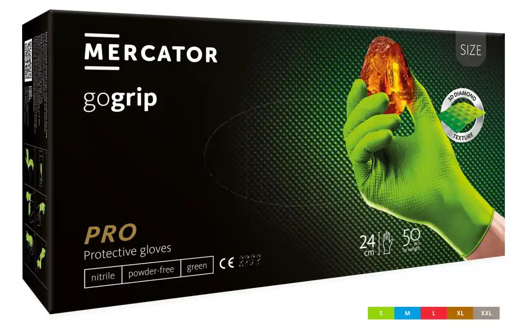 Mercator GoGrip Green – Manusi nitril verzi fara pudra, 50 bucati