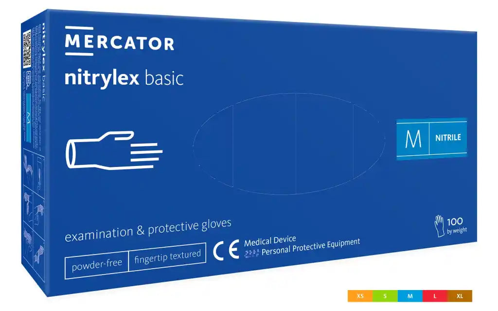 Manusi de examinare si protectie MERCATOR Nitrylex Basic Dark Blue, nitril, fara pudra, albastru inchis, 100 bucati/cutie