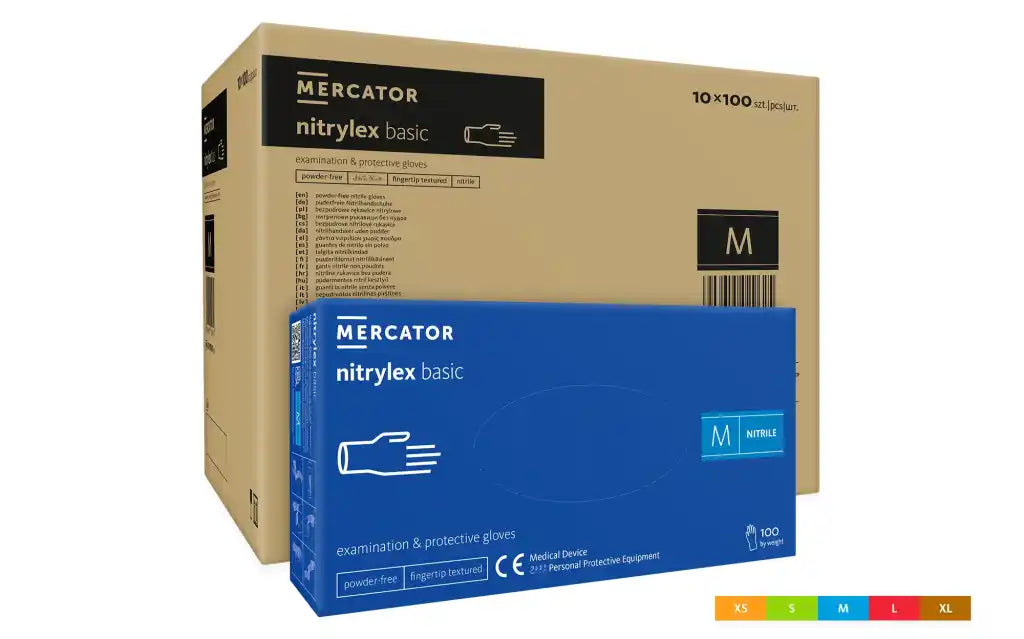 Manusi de examinare si protectie MERCATOR Nitrylex Basic Dark Blue, nitril, fara pudra, albastru inchis, 100 bucati/cutie