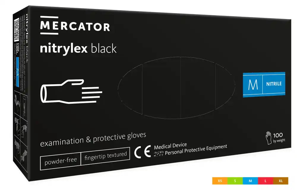 Manusi de examinare si protectie MERCATOR Nitrylex Black, nitril, fara pudra, negre, 100 bucati/cutie