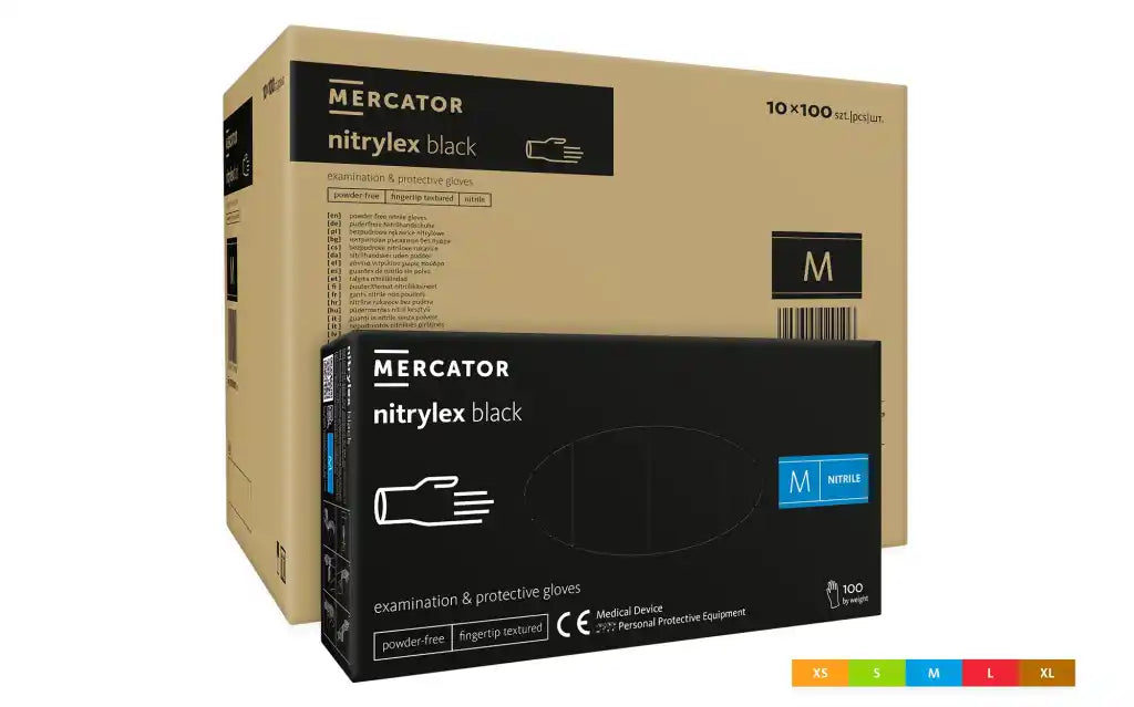 Manusi de examinare si protectie MERCATOR Nitrylex Black, nitril, fara pudra, negre, 100 bucati/cutie