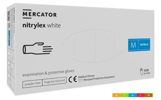 MERCATOR Nitrylex Classic ALB – Manusi de examinare si protectie, nitril, fara pudra, albe, 100 buc/cutie