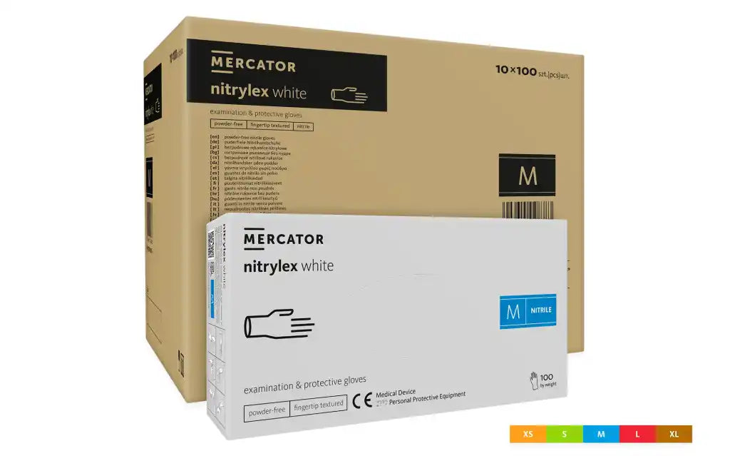MERCATOR Nitrylex Classic ALB – Manusi de examinare si protectie, nitril, fara pudra, albe, 100 buc/cutie