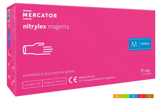 Manusi de examinare si protectie MERCATOR Nitrylex Magenta, nitril, fara pudra, magenta (roz), 100 bucati/cutie