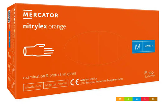 Manusi de examinare si protectie MERCATOR Nitrylex Orange, nitril, fara pudra, portocaliu, 100 bucati/cutie