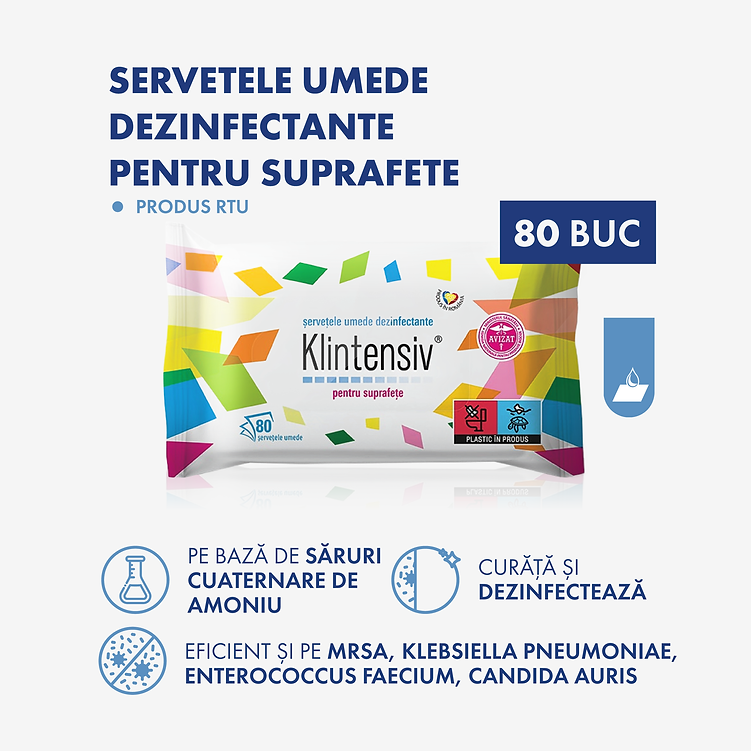 Servetele umede dezinfectante, fara alcool, pentru suprafete, 80 bucati