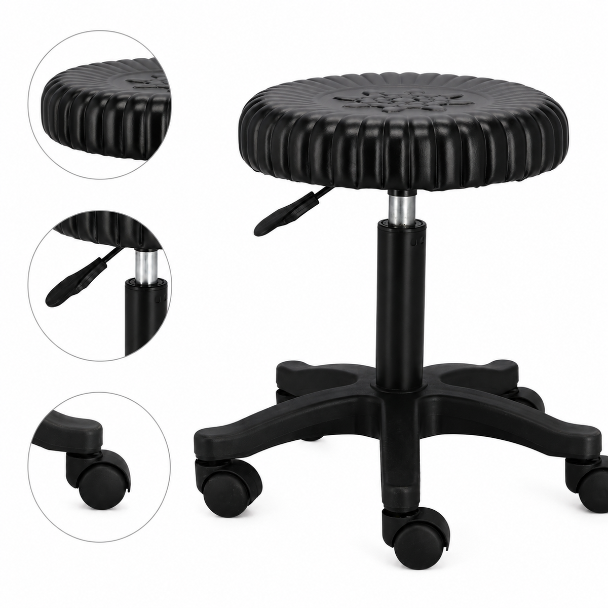 Taburet cosmetic rotativ, scaun coafor si frizerie, scaun rotund reglabil, negru