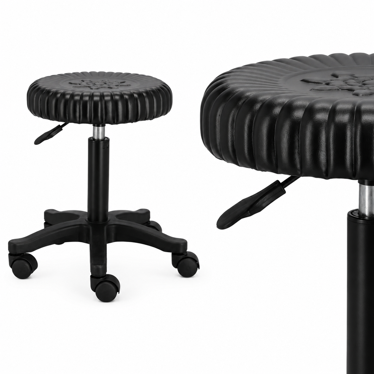 Taburet cosmetic rotativ, scaun coafor si frizerie, scaun rotund reglabil, negru