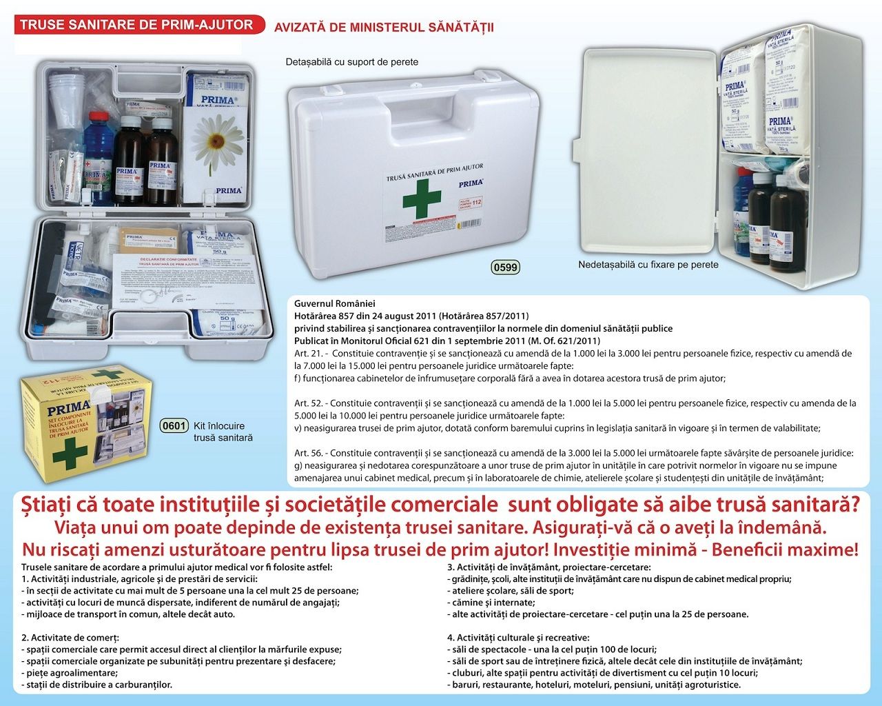 Trusa sanitara de prim ajutor fixa PRIMA