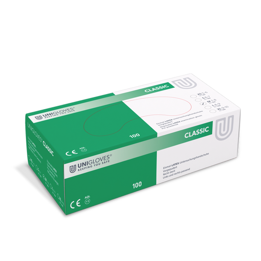 Manusi latex Unigloves Classic, pudrate, albe, uz profesional